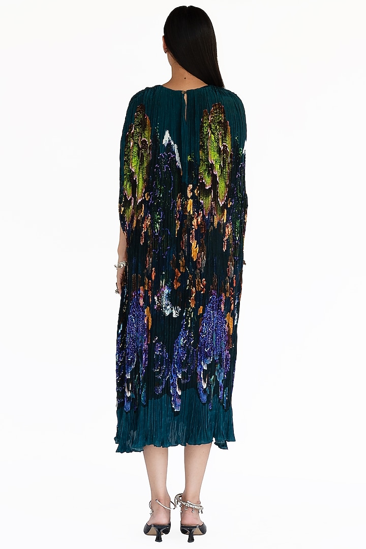 Midnight Blue Natural Silk Kaftan Vacation Dress by AMKA at Pernia's Pop Up Shop