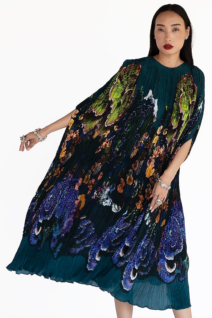 Midnight Blue Natural Silk Kaftan Vacation Dress by AMKA at Pernia's Pop Up Shop