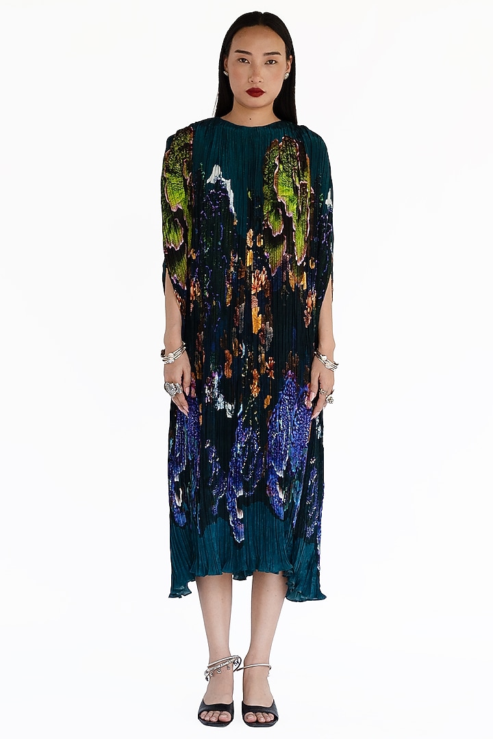 Midnight Blue Natural Silk Kaftan Vacation Dress by AMKA at Pernia's Pop Up Shop