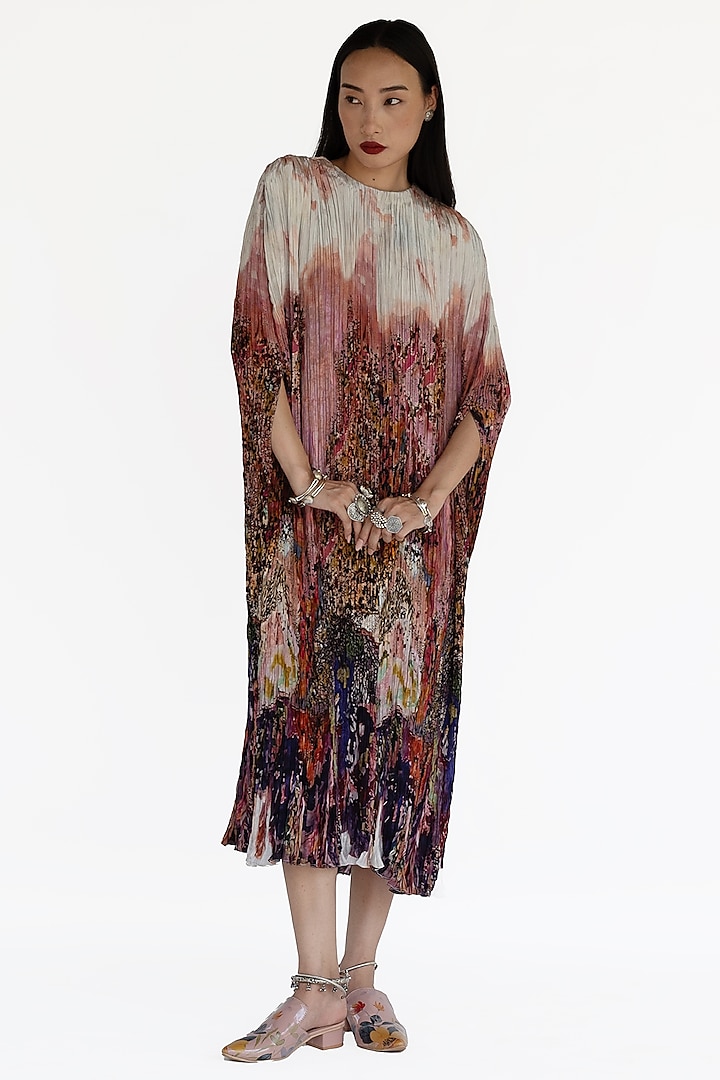 Rose Pink Natural Silk Kaftan Vacation Dress by AMKA INDIA at Pernia's Pop Up Shop