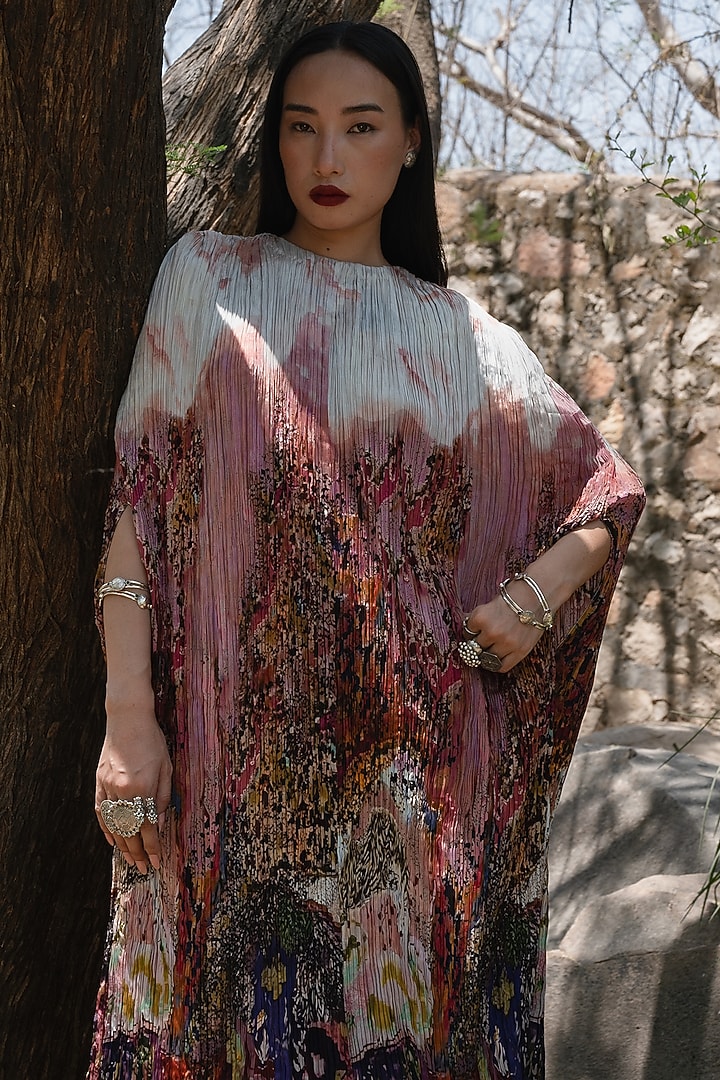 Rose Pink Natural Silk Kaftan Vacation Dress by AMKA at Pernia's Pop Up Shop