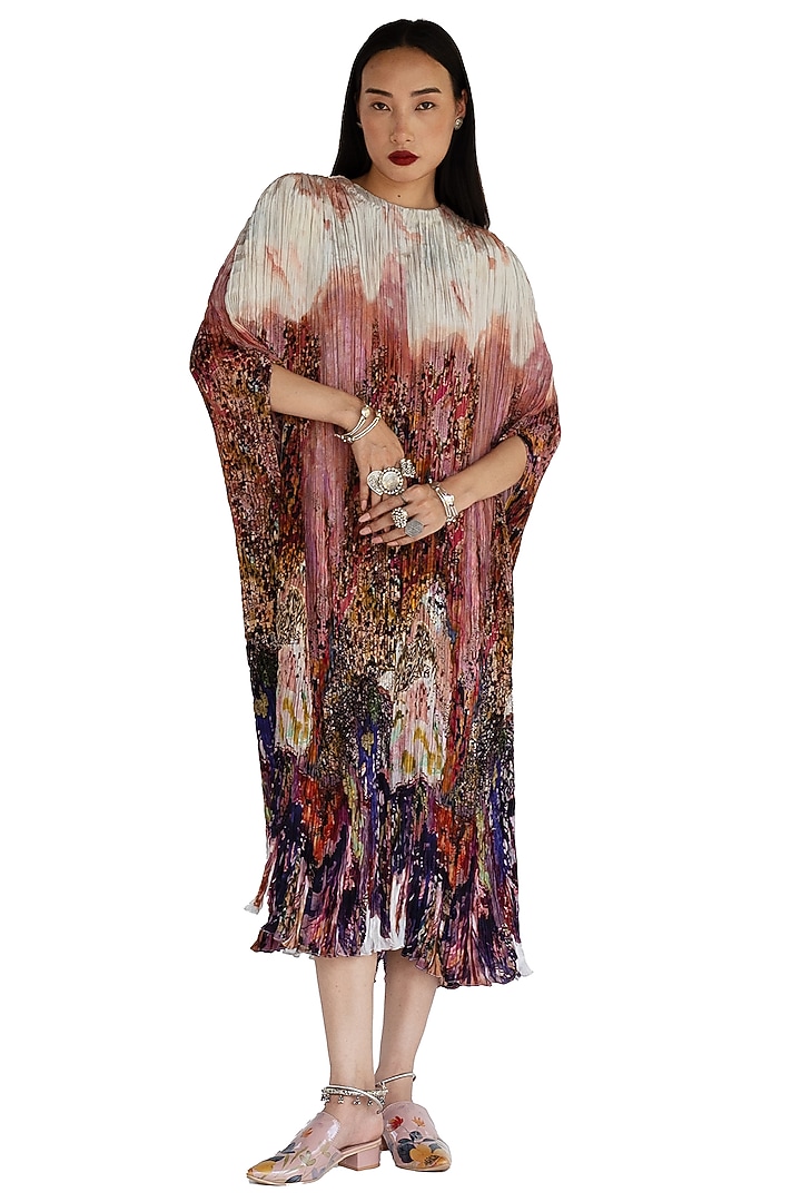 Rose Pink Natural Silk Kaftan Vacation Dress by AMKA at Pernia's Pop Up Shop