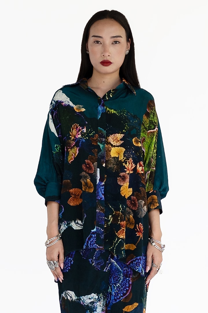 Midnight Blue Natural Silk Co-Ord Set by AMKA at Pernia's Pop Up Shop