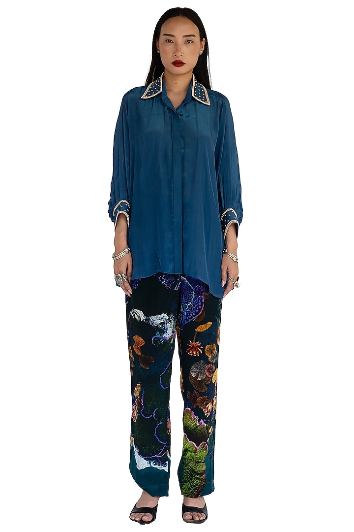 Midnight Blue Natural Silk Co-Ord Set by AMKA at Pernia's Pop Up Shop