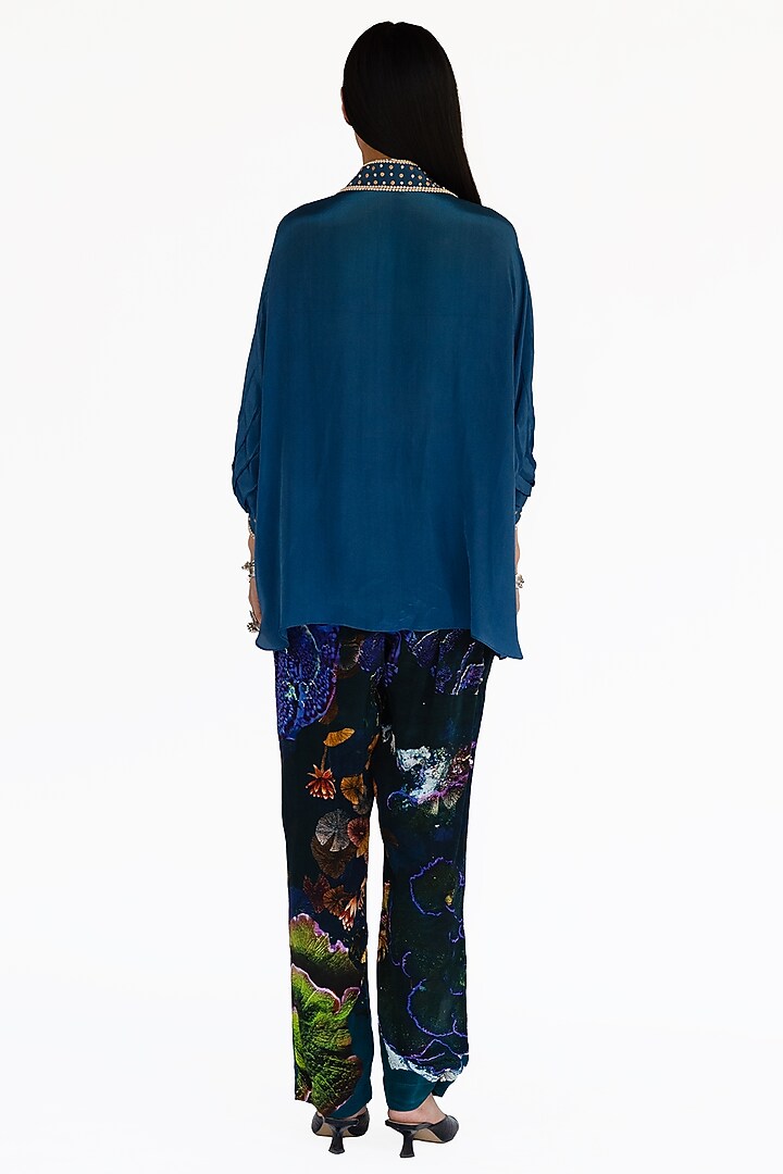 Midnight Blue Natural Silk Co-Ord Set by AMKA at Pernia's Pop Up Shop