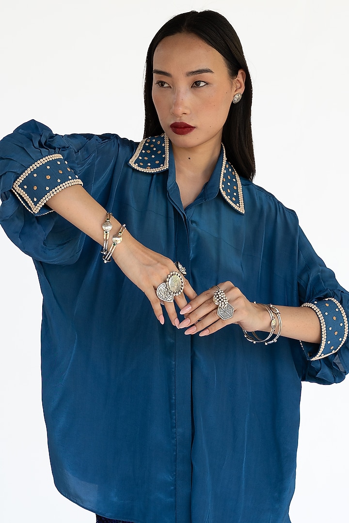 Midnight Blue Natural Silk Co-Ord Set by AMKA at Pernia's Pop Up Shop