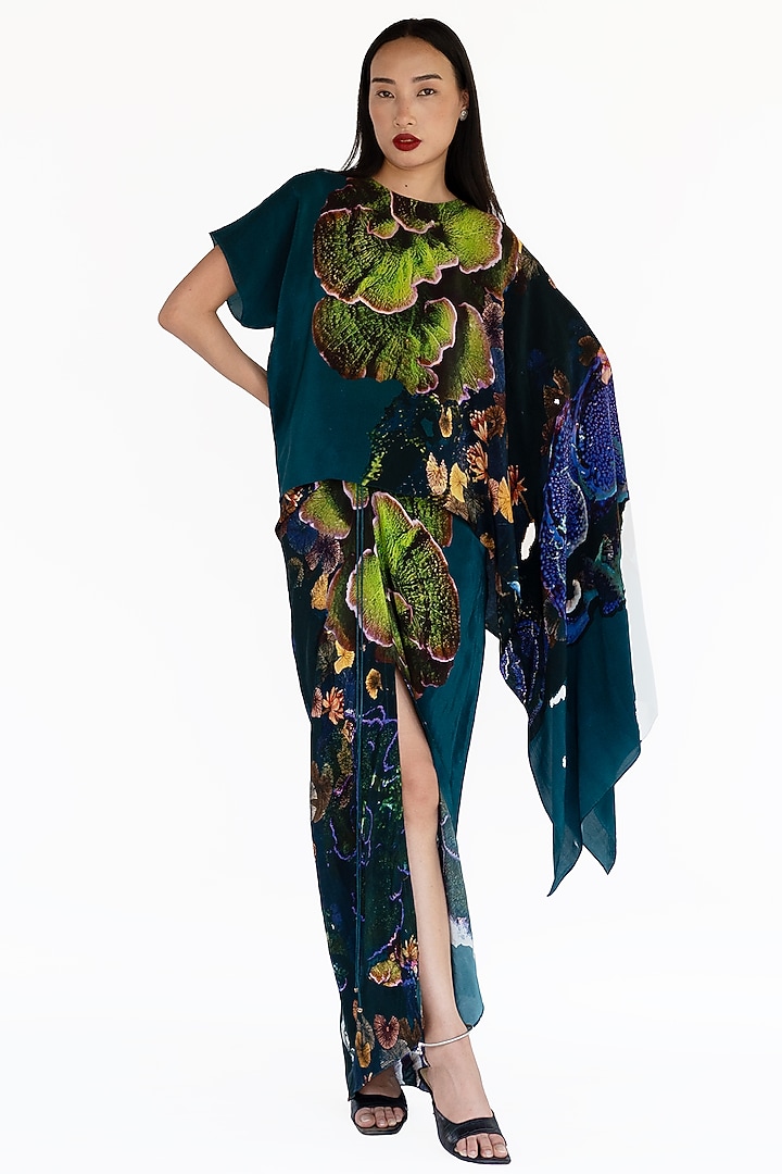 Midnight Blue Natural Silk Skirt Set by AMKA at Pernia's Pop Up Shop