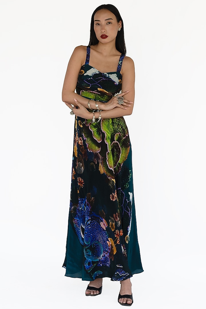 Midnight Blue Natural Silk Maxi Summer Dress by AMKA INDIA at Pernia's Pop Up Shop