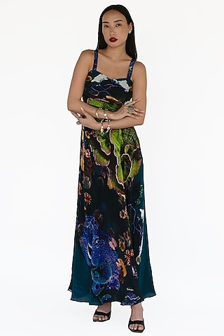 Midnight Blue Natural Silk Maxi Dress by AMKA