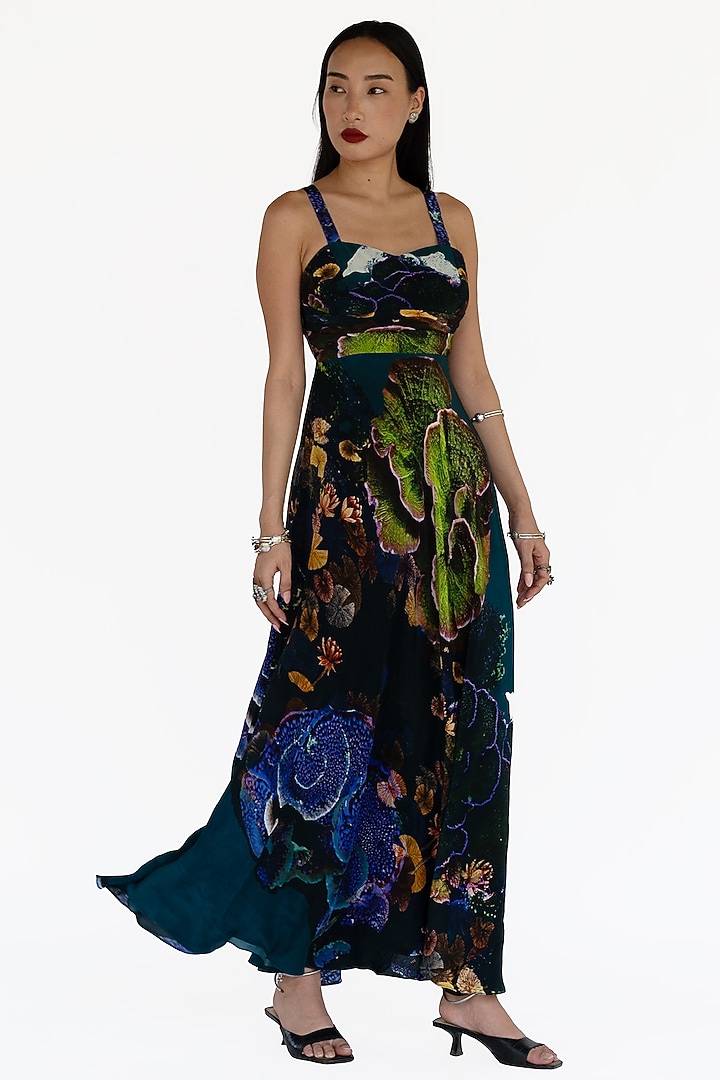 Midnight Blue Natural Silk Maxi Summer Dress by AMKA at Pernia's Pop Up Shop
