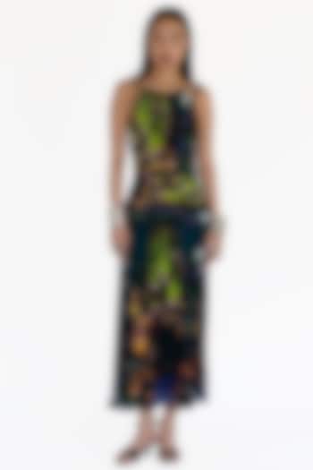 Midnight Blue Natural Silk Mosaic Printed Vacation Dress by AMKA INDIA at Pernia's Pop Up Shop