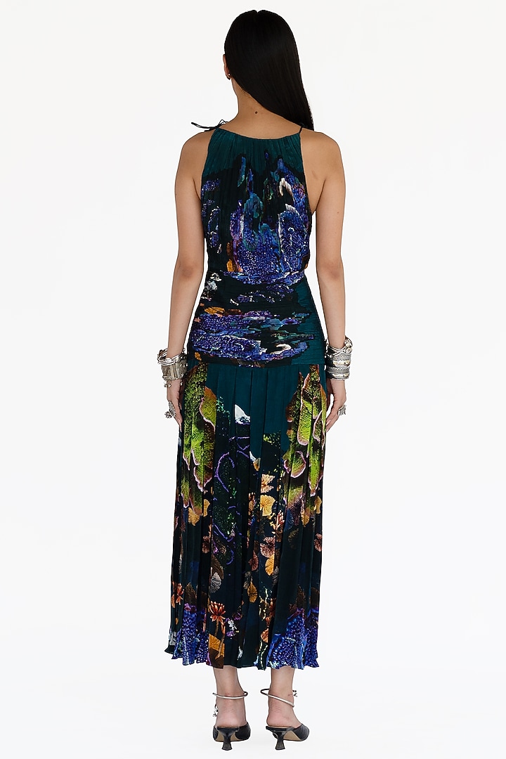 Midnight Blue Natural Silk Mosaic Printed Vacation Dress by AMKA at Pernia's Pop Up Shop