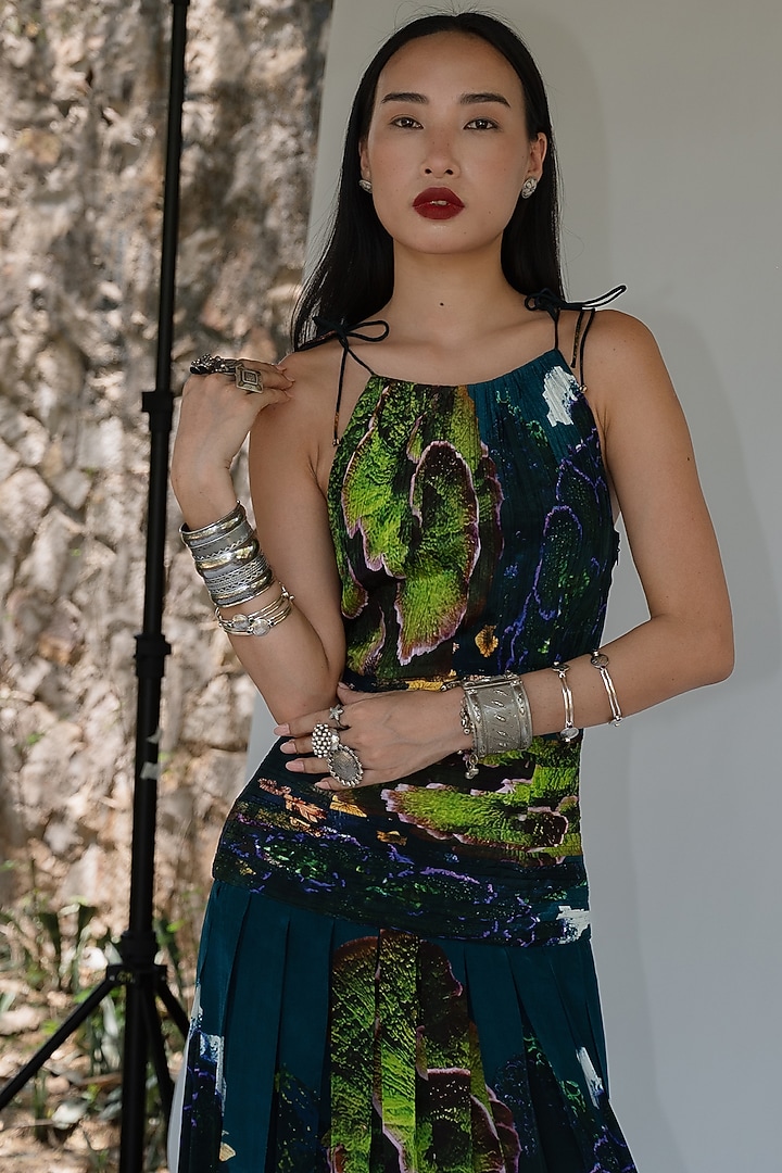 Midnight Blue Natural Silk Mosaic Printed Vacation Dress by AMKA at Pernia's Pop Up Shop