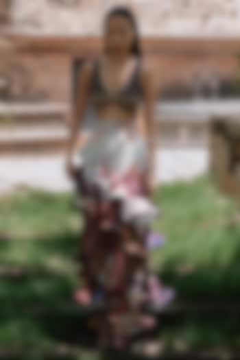 Rose Pink Natural Silk Hand Sculpted Maxi Skirt Set by AMKA INDIA at Pernia's Pop Up Shop