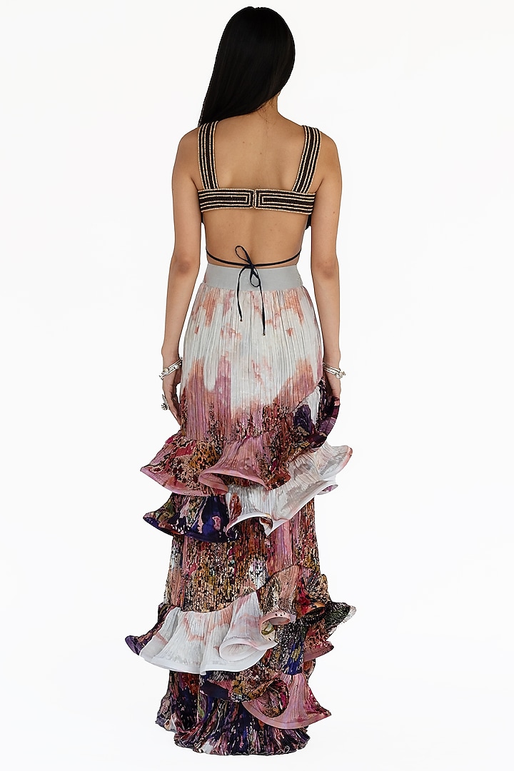 Rose Pink Natural Silk Hand Sculpted Maxi Skirt Set by AMKA at Pernia's Pop Up Shop