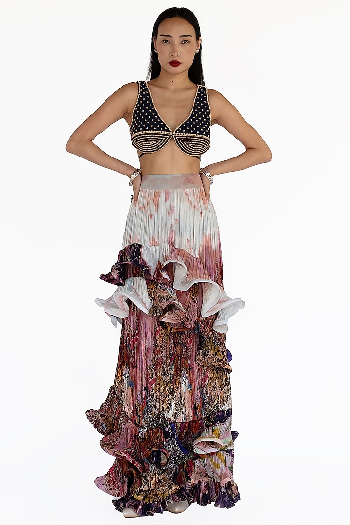 Rose Pink Natural Silk Hand Sculpted Maxi Skirt Set by AMKA at Pernia's Pop Up Shop