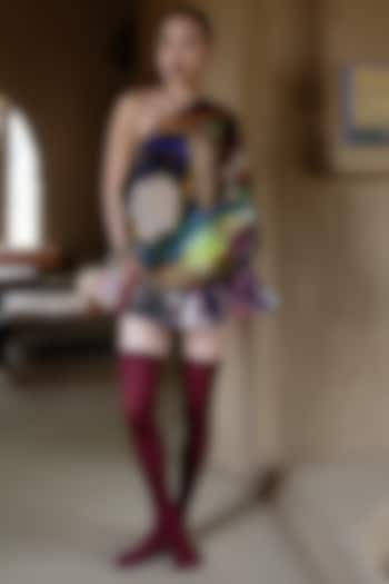 Multi-Colored Natural Silk Mosaic Printed Mini Skirt Set by AMKA INDIA at Pernia's Pop Up Shop