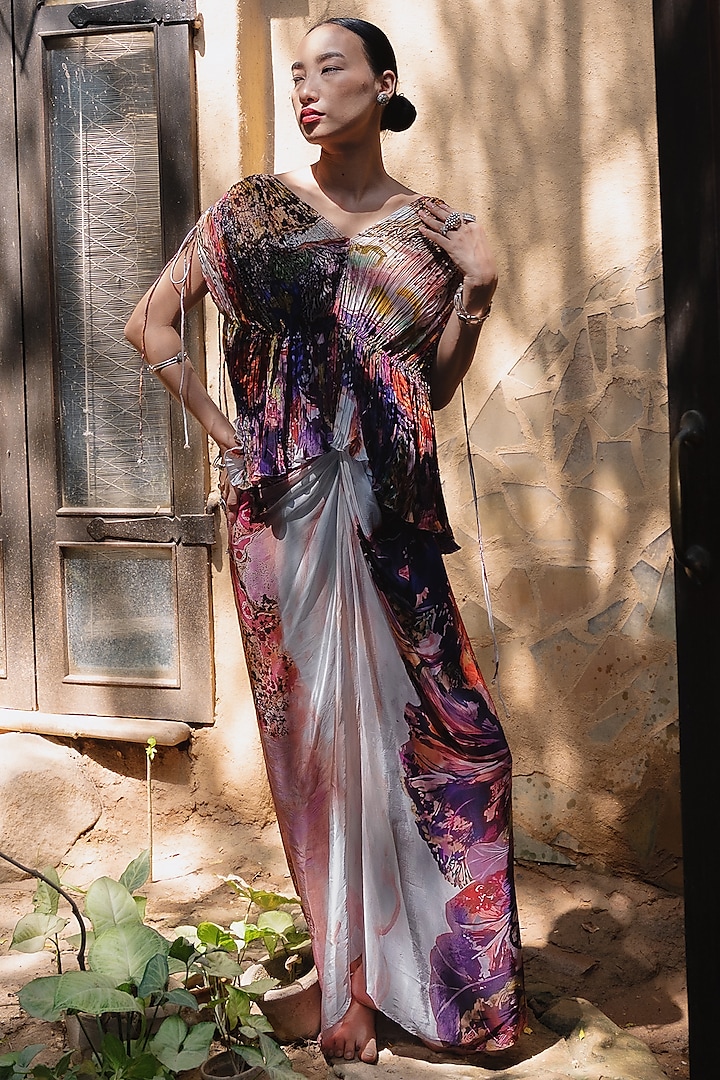 Rose Pink Natural Silk Skirt Set by AMKA INDIA at Pernia's Pop Up Shop