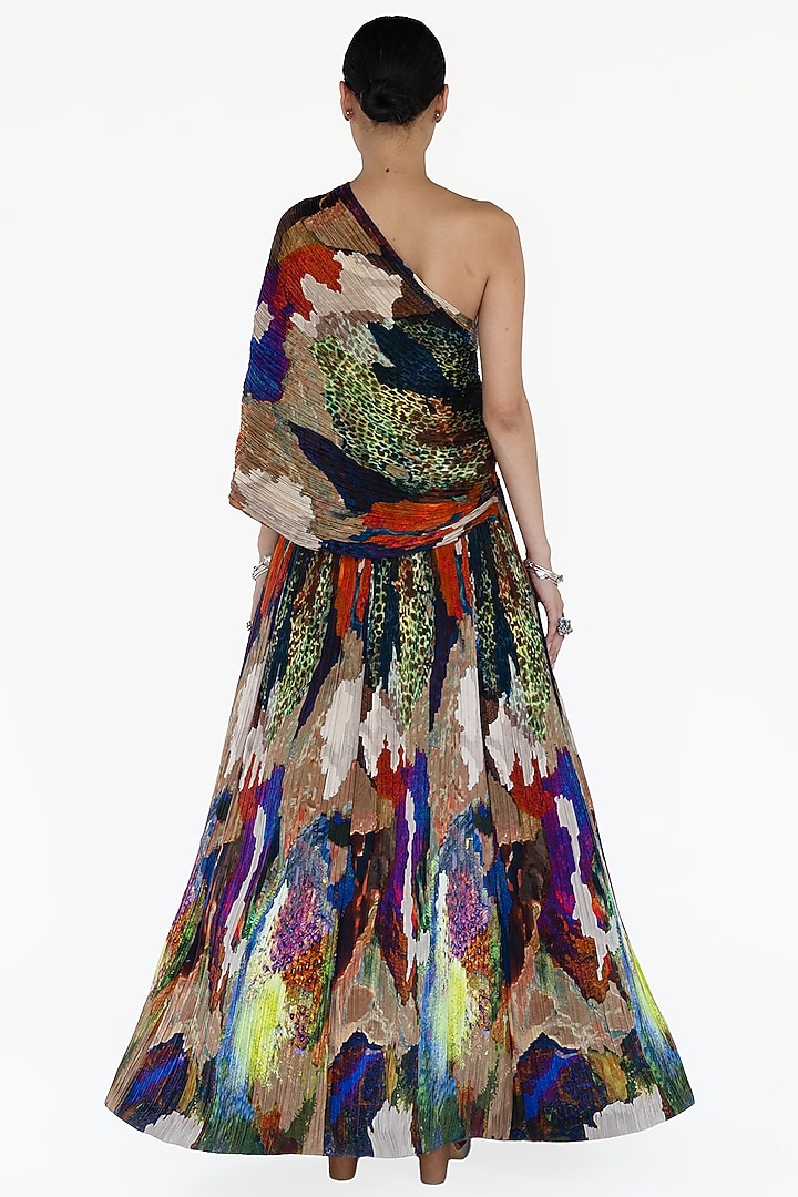 Multi-Colored Natural Silk Mosaic Printed Skirt Set by AMKA at Pernia's Pop Up Shop