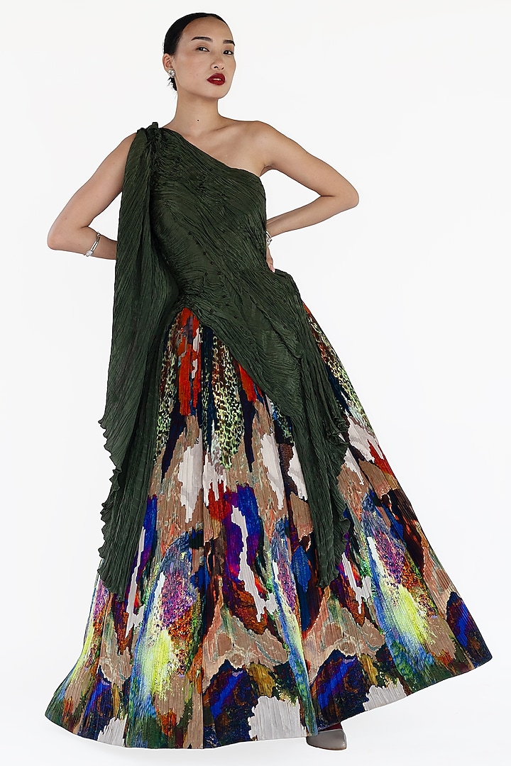 Multi-Colored Natural Silk Mosaic Printed Skirt Set by AMKA INDIA at Pernia's Pop Up Shop