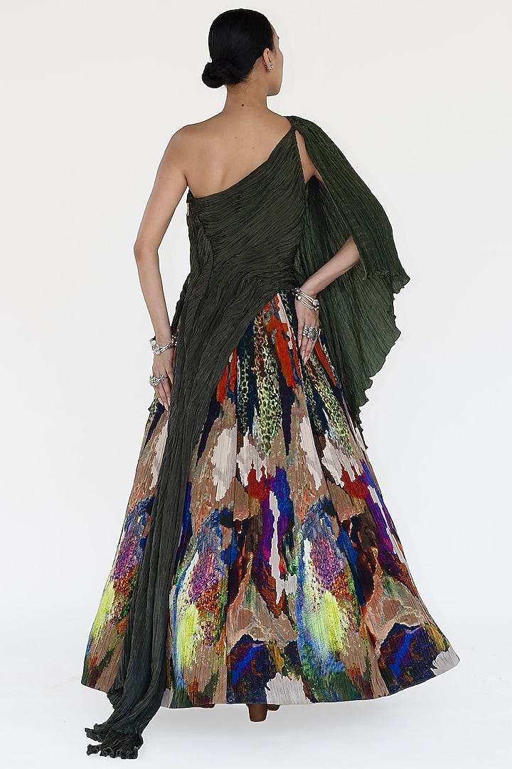 Multi-Colored Natural Silk Mosaic Printed Skirt Set by AMKA at Pernia's Pop Up Shop
