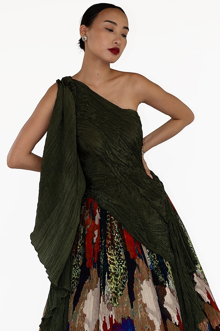 Multi-Colored Natural Silk Mosaic Printed Skirt Set by AMKA at Pernia's Pop Up Shop