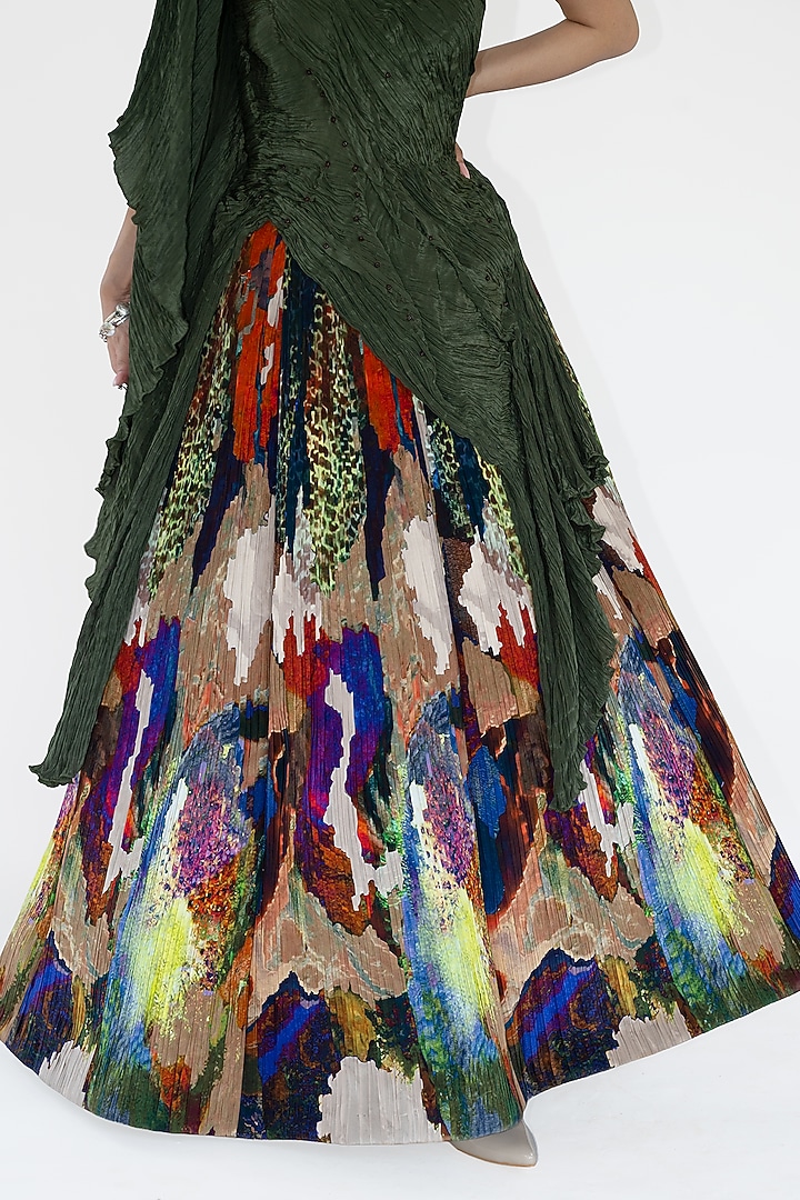 Multi-Colored Natural Silk Mosaic Printed Skirt Set by AMKA at Pernia's Pop Up Shop