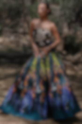 Midnight Blue Natural Silk Landscape Printed Skirt Set by AMKA INDIA at Pernia's Pop Up Shop