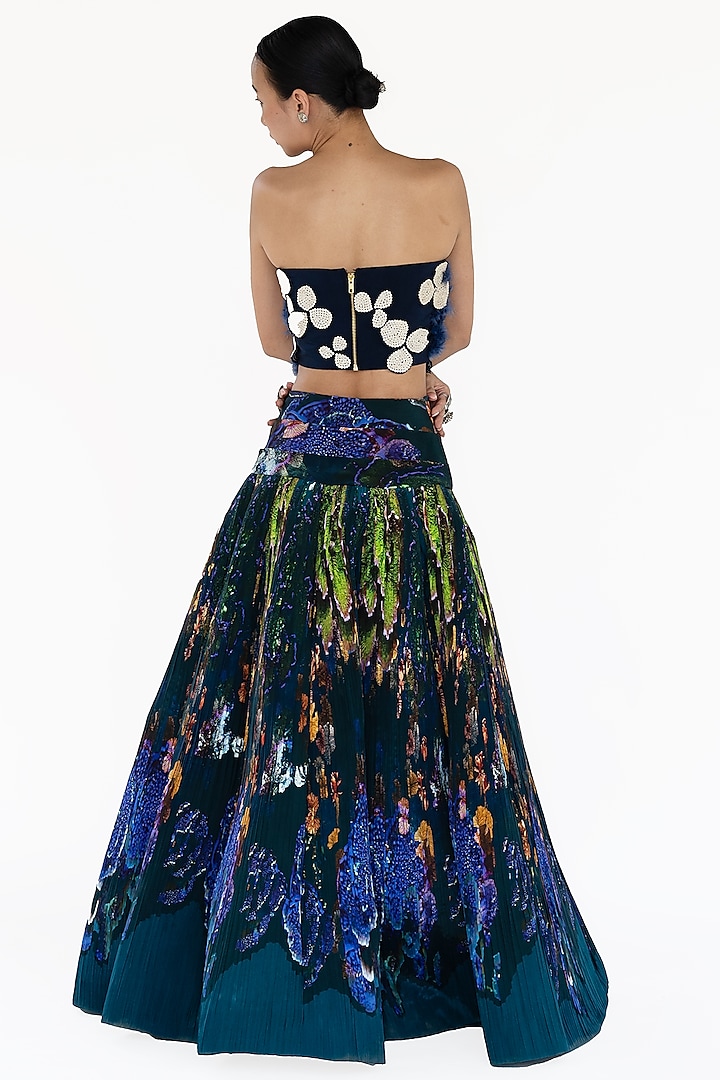 Midnight Blue Natural Silk Landscape Printed Skirt Set by AMKA at Pernia's Pop Up Shop