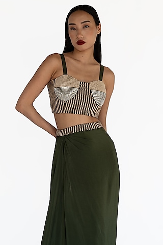 Emerald Green Natural Silk Beadswork Blouse by AMKA