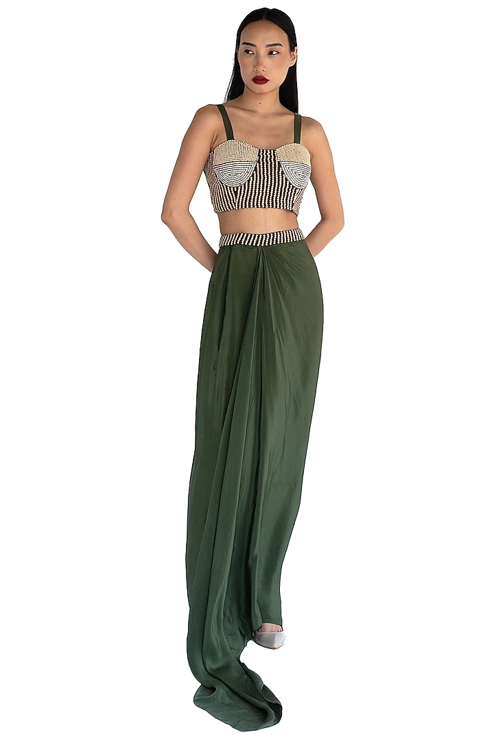 Emerald Green Natural Silk Beadswork Blouse by AMKA at Pernia's Pop Up Shop