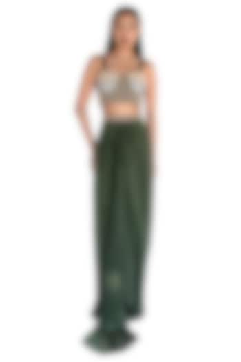 Emerald Green Natural Silk Draped Skirt by AMKA INDIA at Pernia's Pop Up Shop