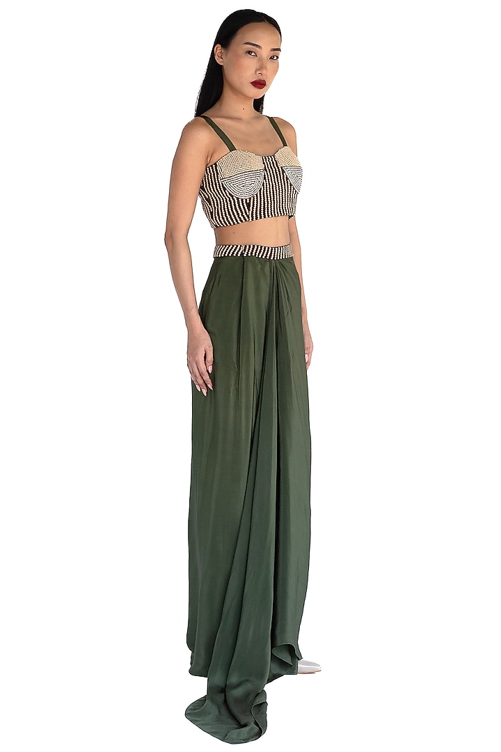 Emerald Green Natural Silk Draped Skirt by AMKA at Pernia's Pop Up Shop