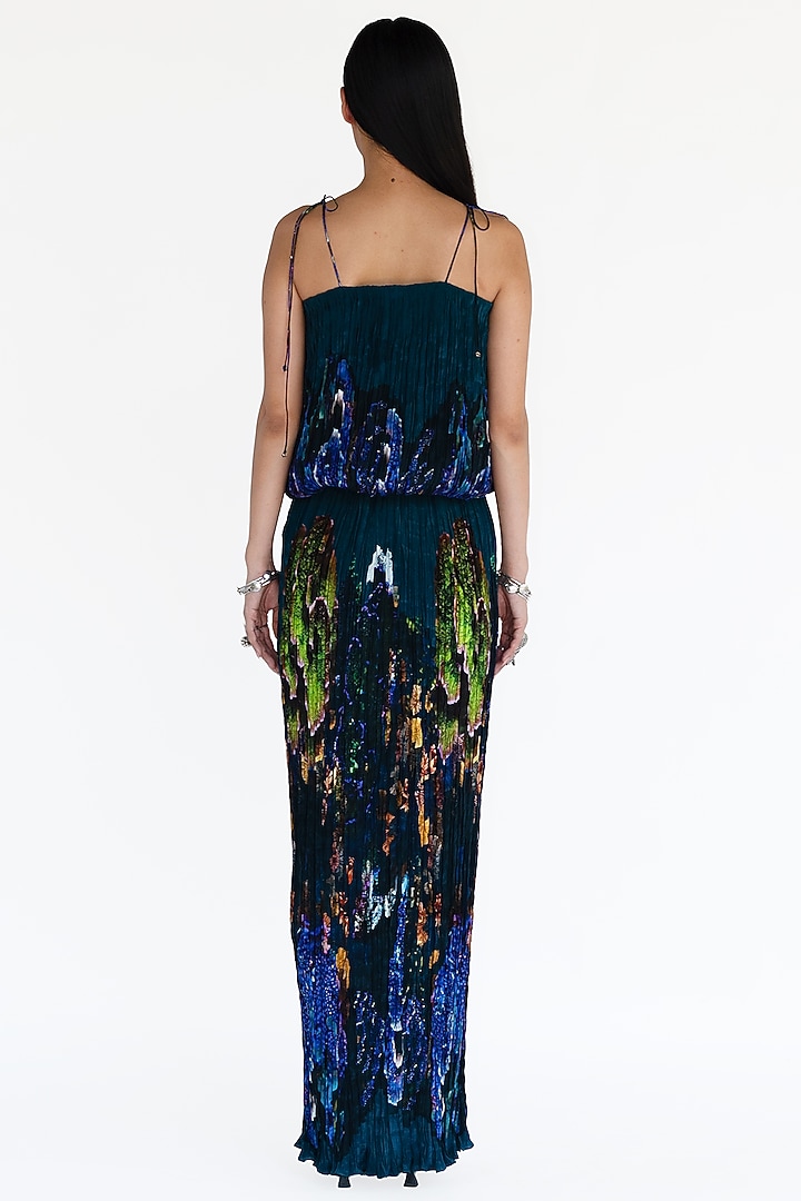 Midnight Blue Natural Silk Hand Pleated Draped Skirt by AMKA at Pernia's Pop Up Shop