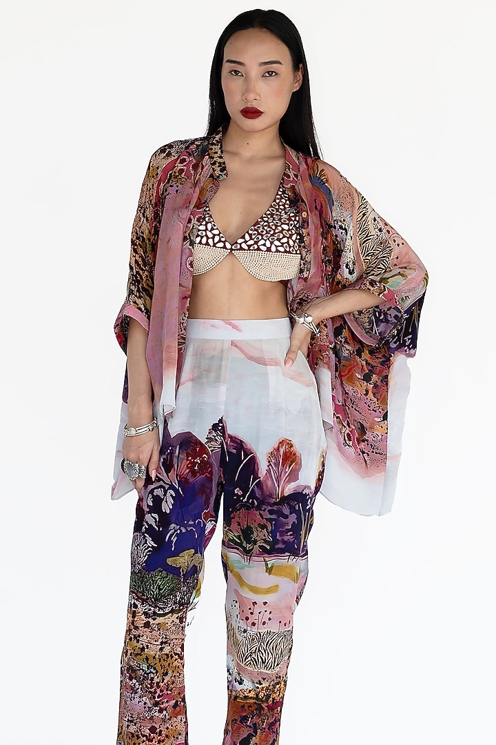 Rose Pink Natural Silk Hand Embroidered Blouse by AMKA at Pernia's Pop Up Shop