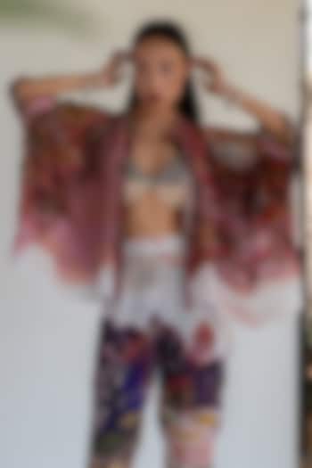 Rose Pink Natural Silk Landscape Printed Overlay by AMKA INDIA at Pernia's Pop Up Shop