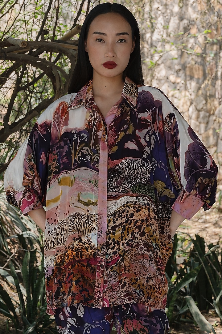 Rose Pink Natural Silk Kaftan Shirt by AMKA INDIA at Pernia's Pop Up Shop