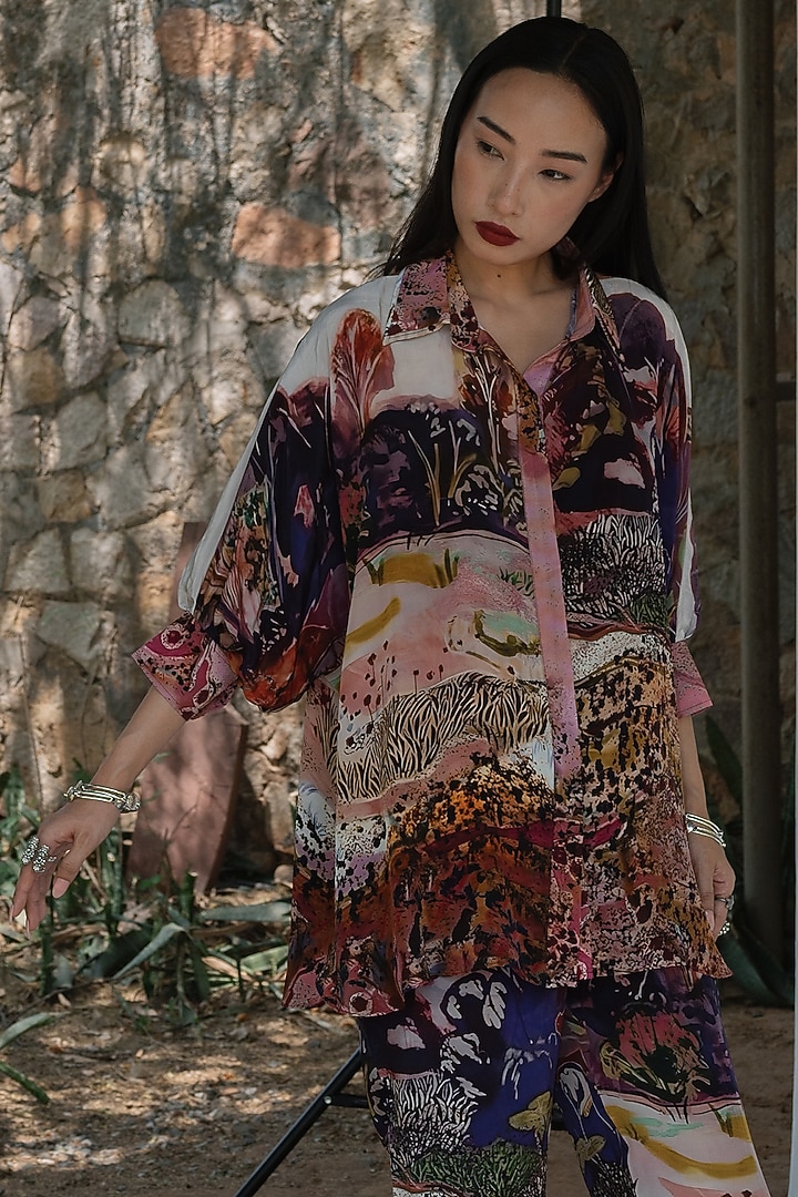 Rose Pink Natural Silk Kaftan Shirt by AMKA at Pernia's Pop Up Shop