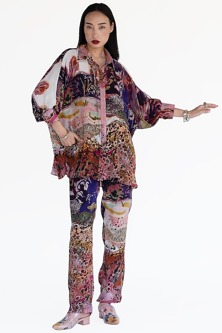 Rose Pink Natural Silk Pants by AMKA INDIA at Pernia's Pop Up Shop