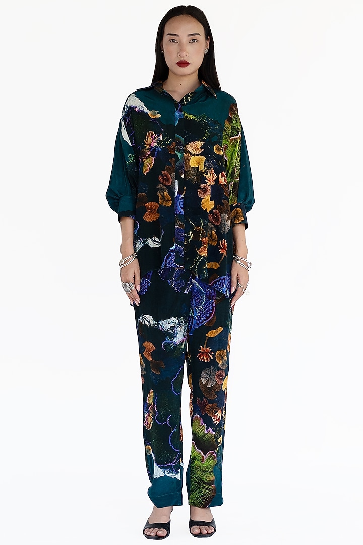 Midnight Blue Natural Silk Kaftan Shirt by AMKA at Pernia's Pop Up Shop
