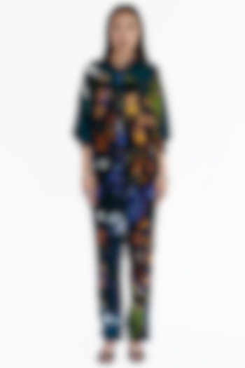 Midnight Blue Natural Silk Pants by AMKA INDIA at Pernia's Pop Up Shop