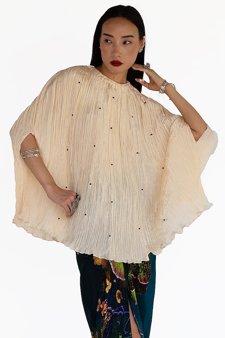 Ivory Natural Silk Pleated Top by AMKA INDIA at Pernia's Pop Up Shop