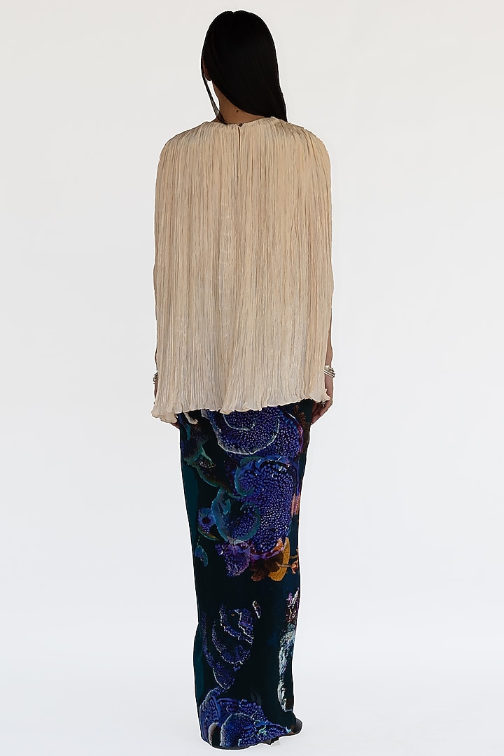 Ivory Natural Silk Pleated Top by AMKA at Pernia's Pop Up Shop