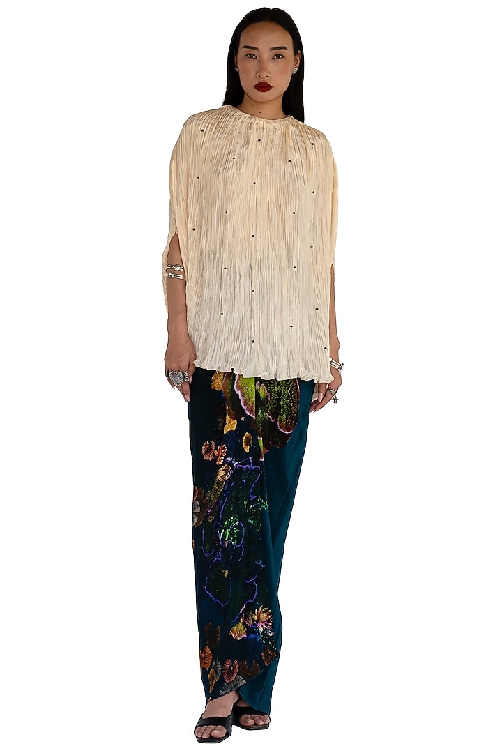 Ivory Natural Silk Pleated Top by AMKA at Pernia's Pop Up Shop
