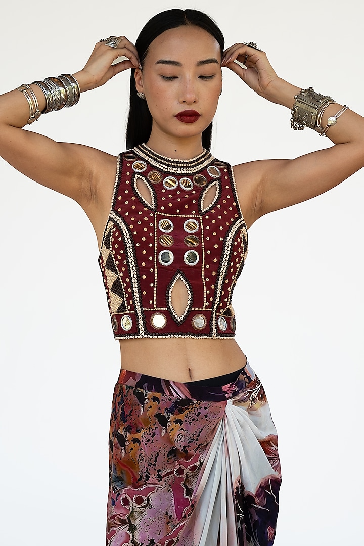 Merlot-Colored Natural Silk Top by AMKA INDIA at Pernia's Pop Up Shop