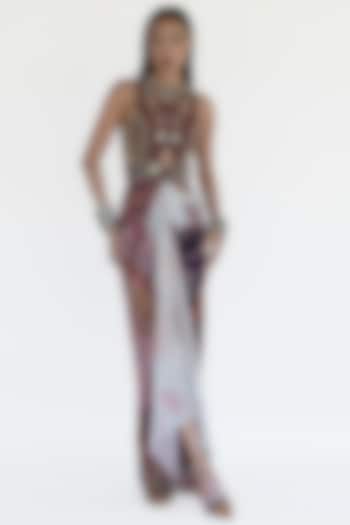 Rose Pink Natural Silk Draped Skirt by AMKA INDIA at Pernia's Pop Up Shop