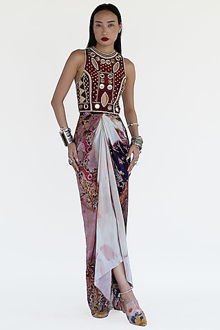 Rose Pink Natural Silk Draped Skirt by AMKA