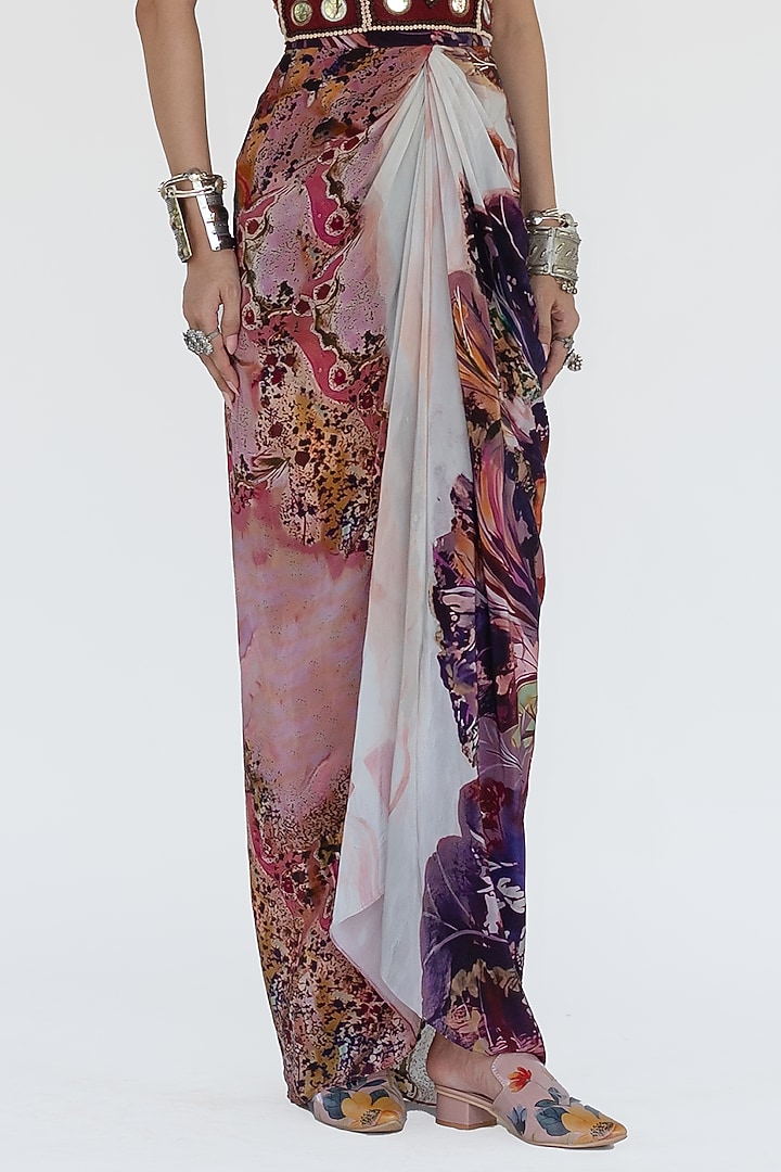 Rose Pink Natural Silk Draped Skirt by AMKA at Pernia's Pop Up Shop