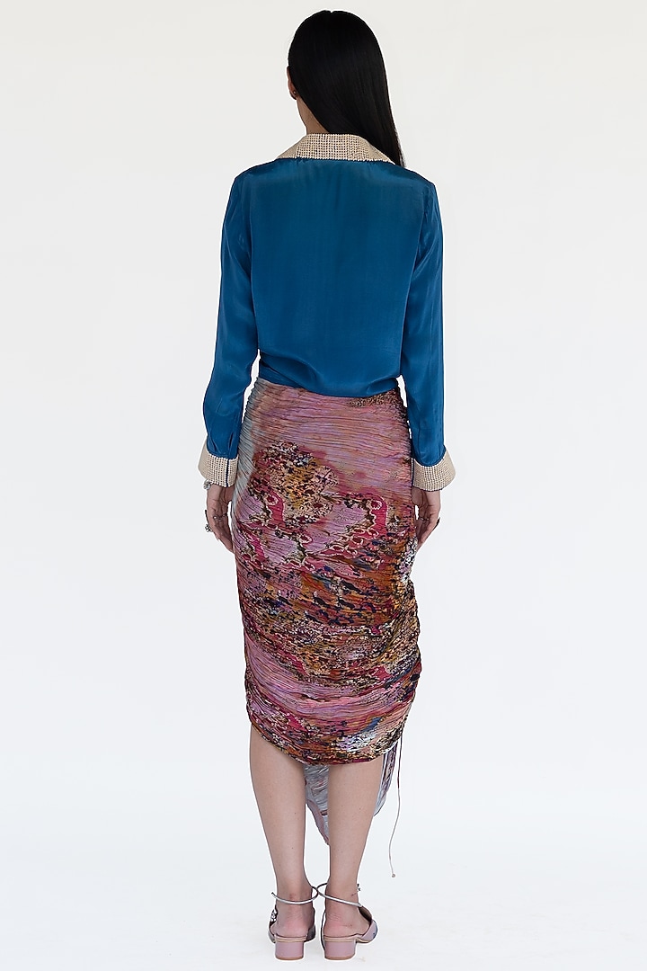 Sea Blue Natural Silk Hand Pleated Shirt by AMKA at Pernia's Pop Up Shop
