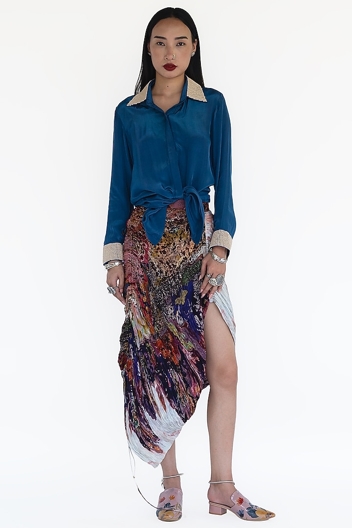 Rose Pink Natural Silk Hand Pleated Skirt by AMKA INDIA at Pernia's Pop Up Shop